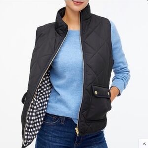 J. Crew Factory Black Quilted Vest with Gold Accents Gingham Liner Outdoors LRG.